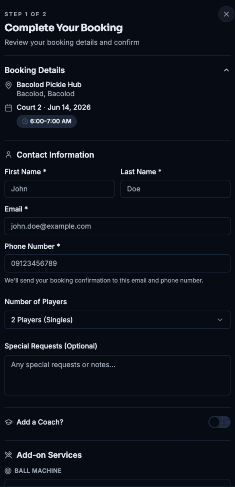 Contact information form