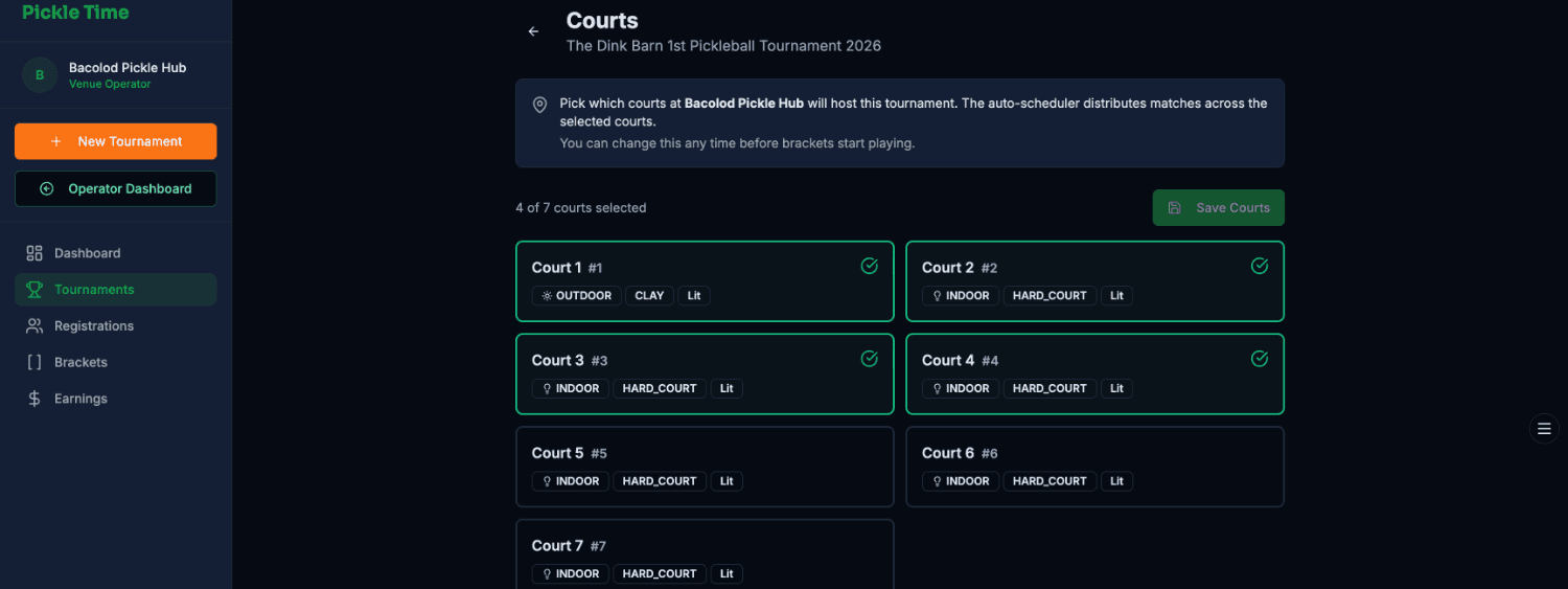 Courts selection