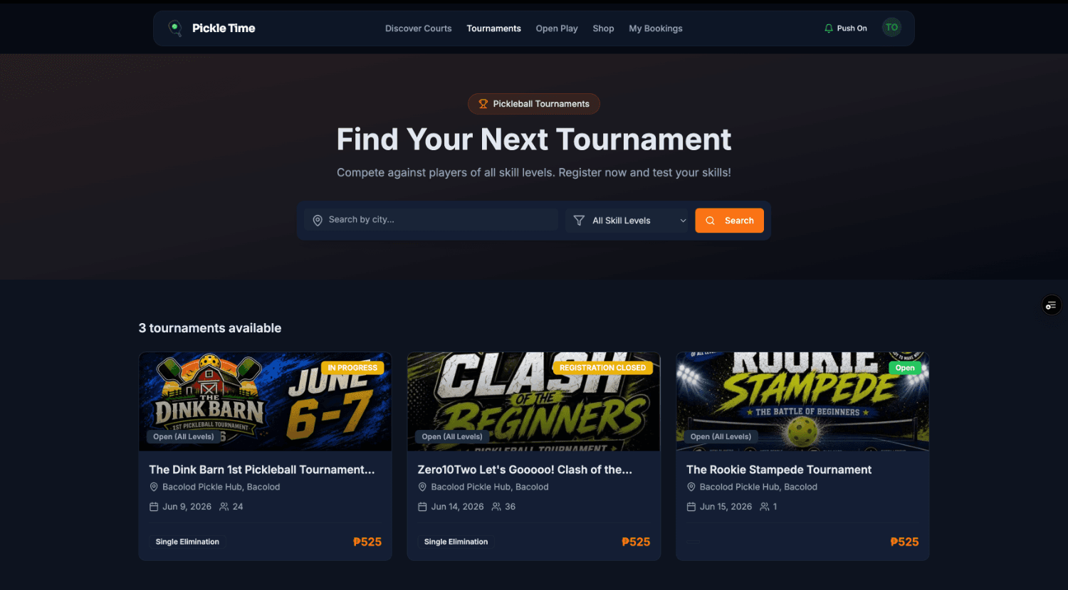Browse tournaments