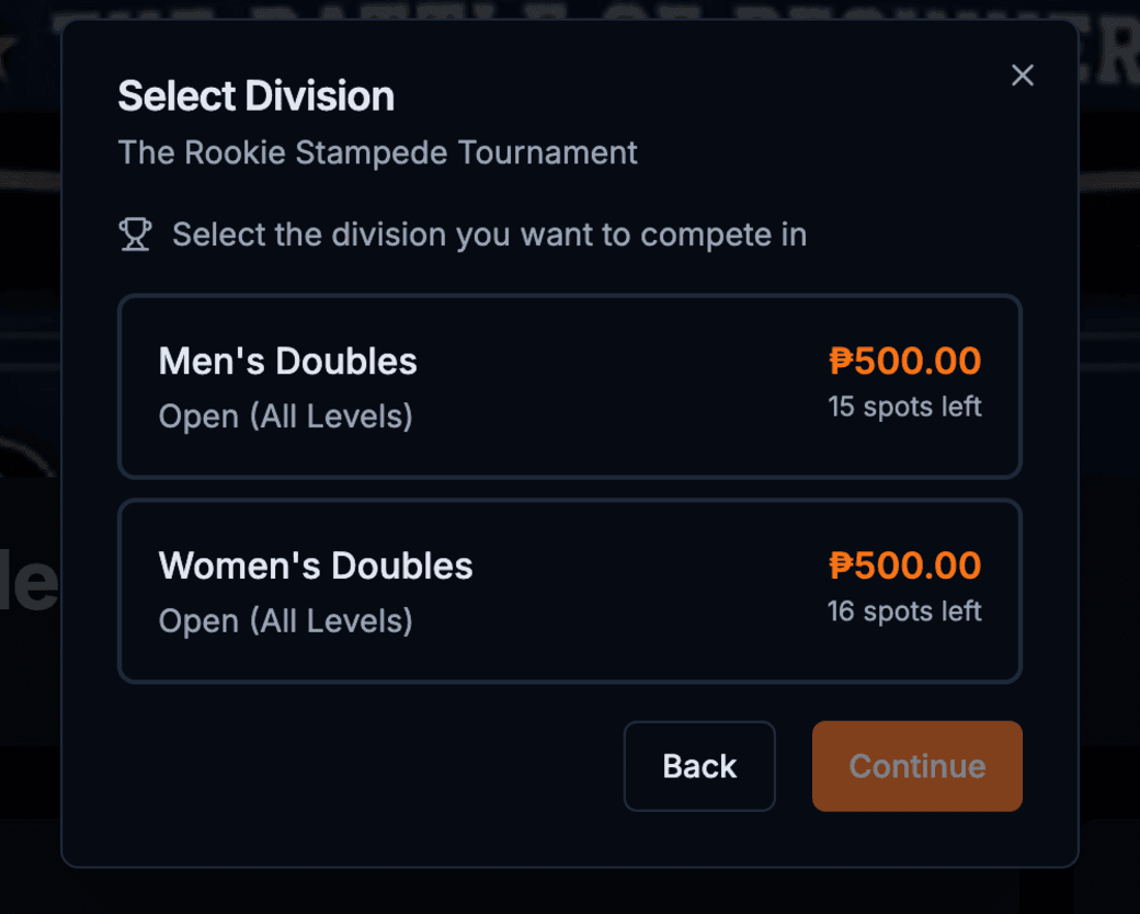 Select division modal
