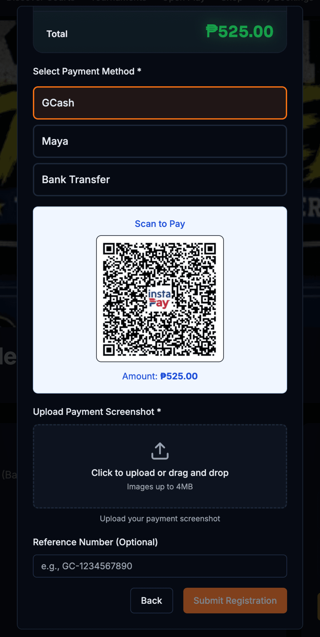 Scan to pay modal