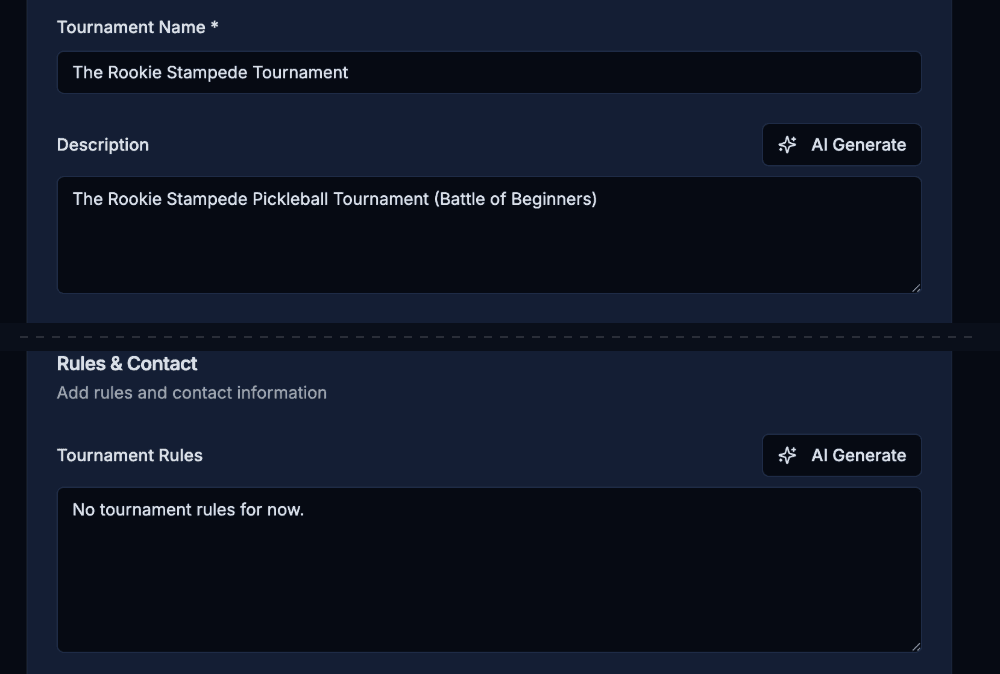 Edit Tournament details